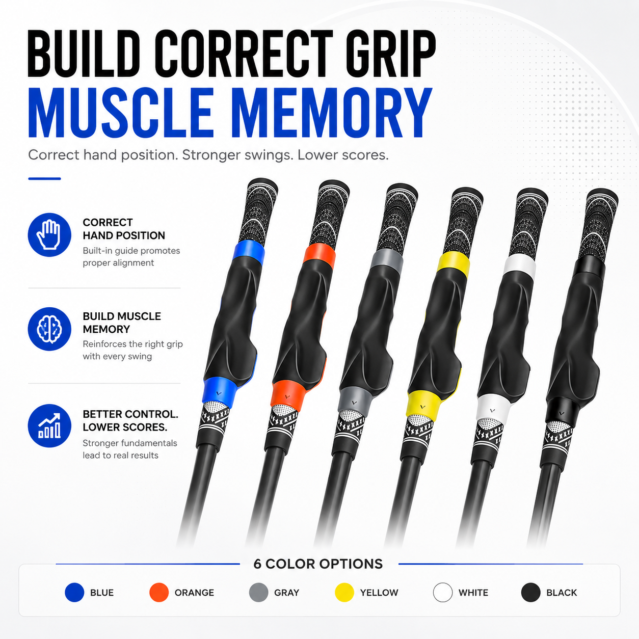 ⛳ Golf Grip Trainer - Golf Swing Aid Club Attachment for Correct Hand Placement