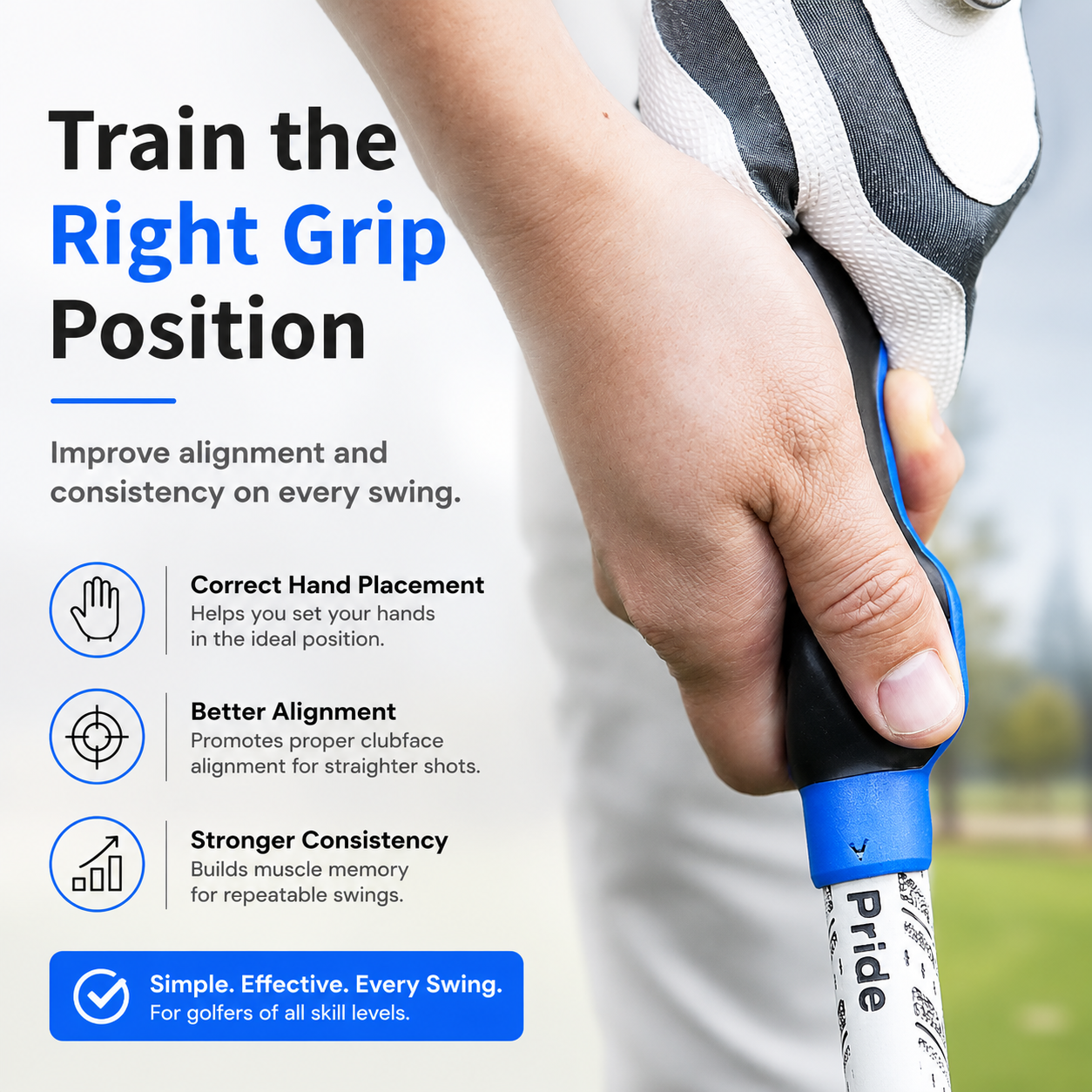 ⛳ Golf Grip Trainer - Golf Swing Aid Club Attachment for Correct Hand Placement