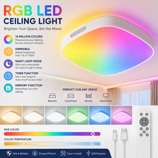 Waterproof RGB Shower Ceiling Light with Remote