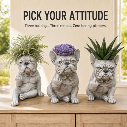 🌱 Funny Bulldog Planter with Attitude – 3 Sassy Styles