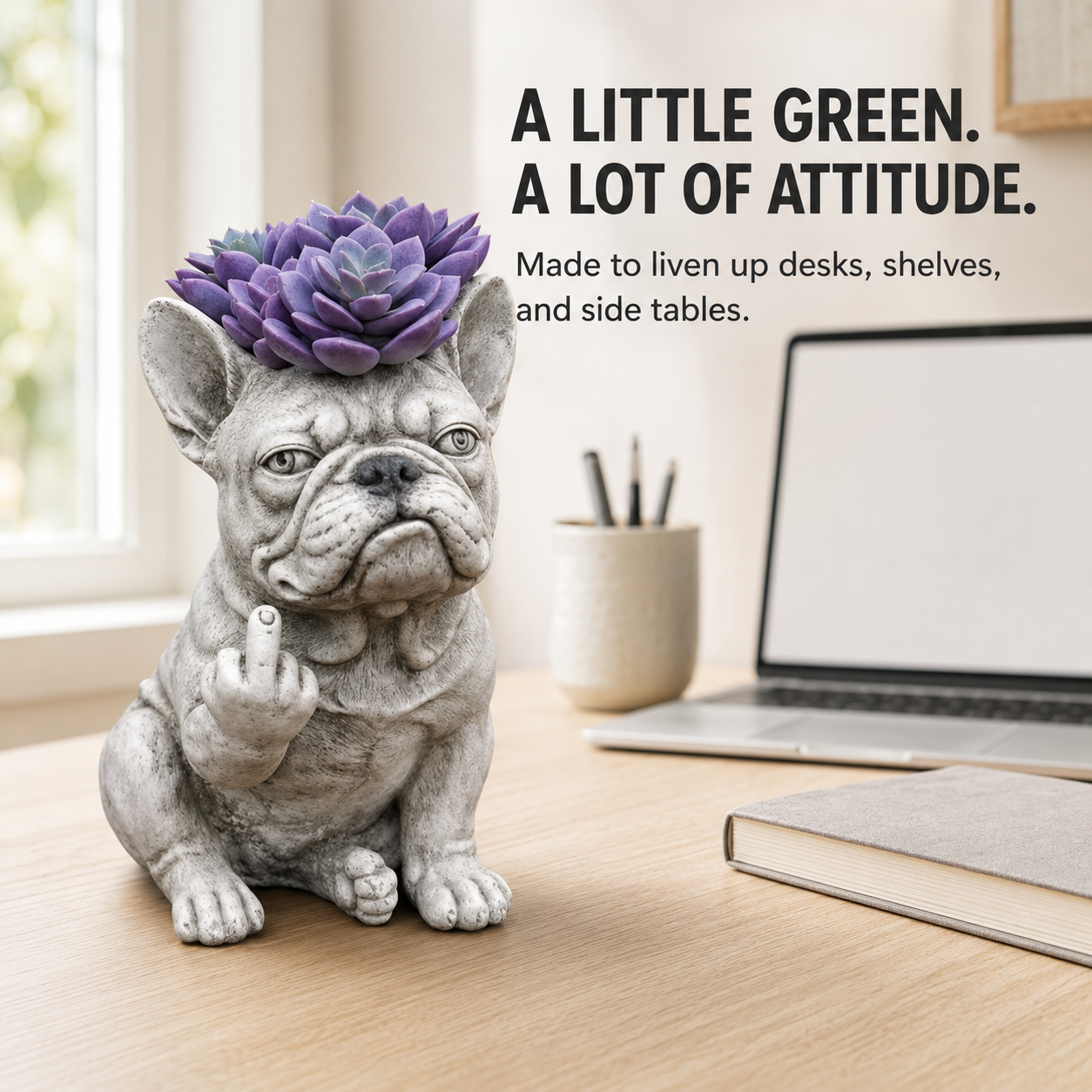 🌱 Funny Bulldog Planter with Attitude – 3 Sassy Styles