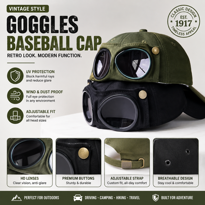 Aviator Hat with Goggles Baseball Cap