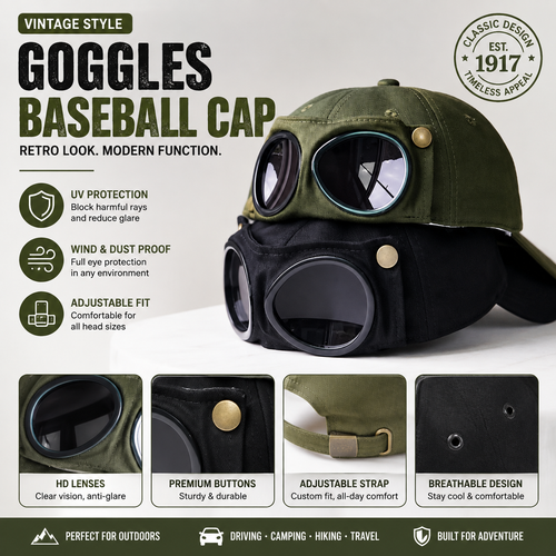 Aviator Hat with Goggles Baseball Cap