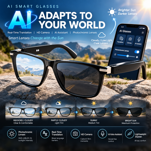 AI Interpretation Smart Glasses, with 33 Languages, Chat GPT,Audio Glasses for Men And Women