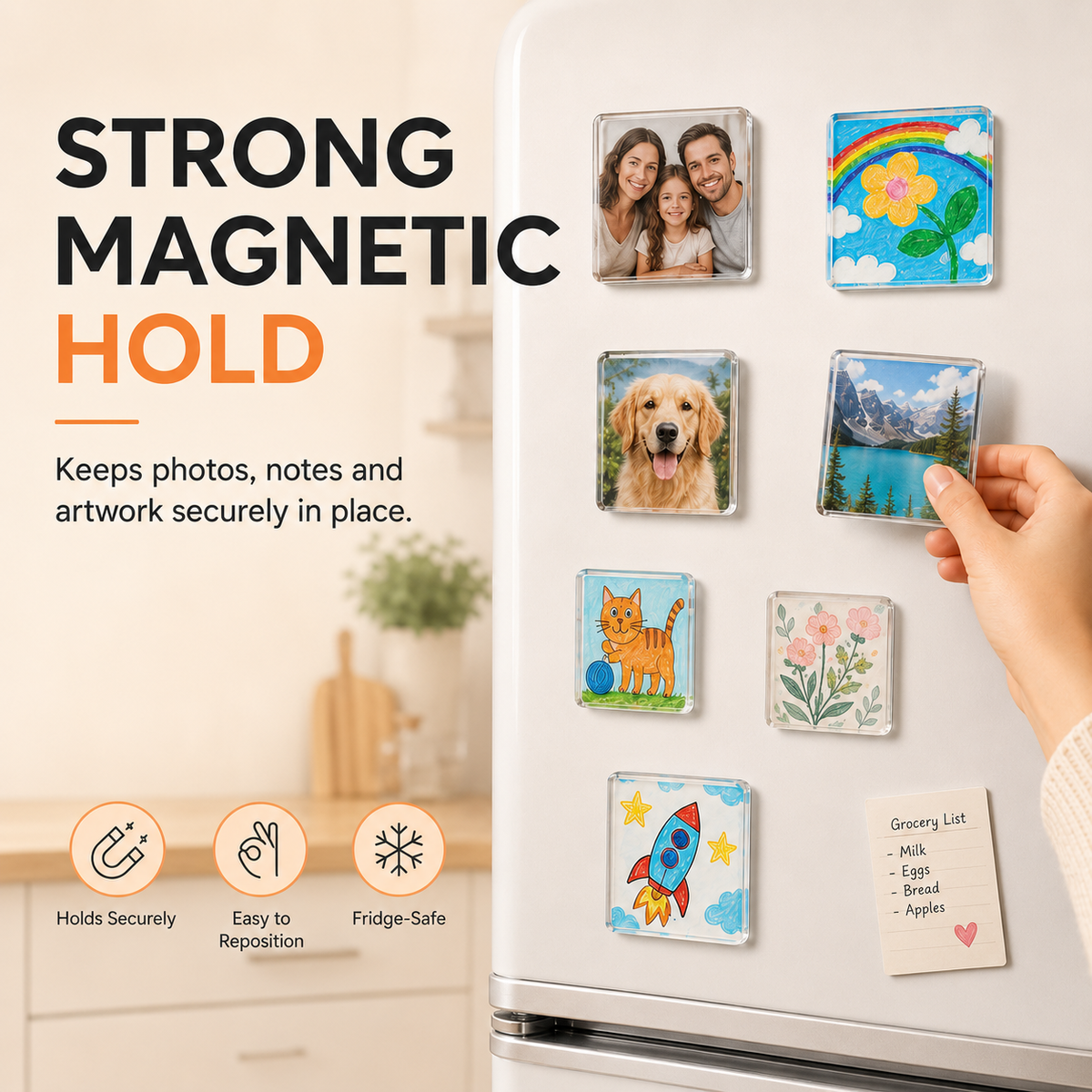 Magnetic Photo Frames 2"x2" Clear Acrylic DIY Fridge Magnets with Adhesive Backing