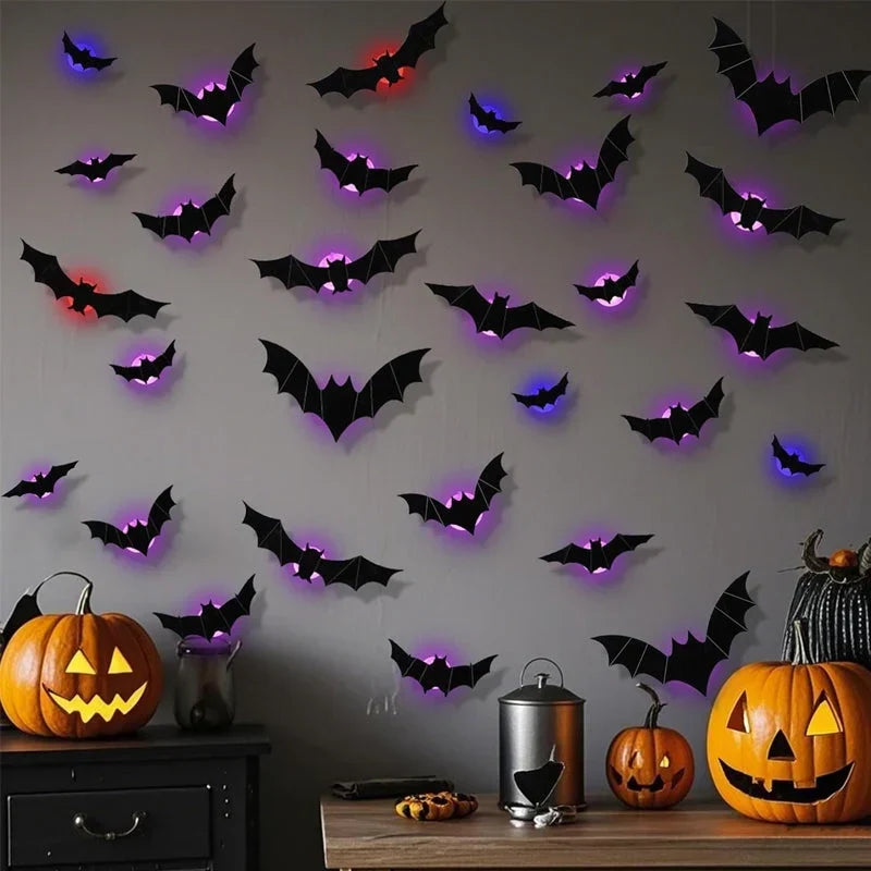 🔥 2026 Hot Sale 3D LED Bat Wall Decorations – 12/24PCS Light-Up Halloween Decor for Walls, Windows & Parties