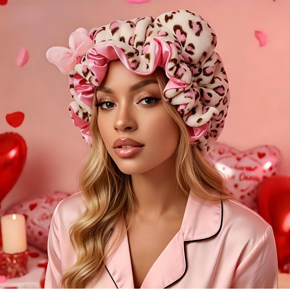 🐆✨PLUSH CHEETAH - Women's Plush Satin Bonnet