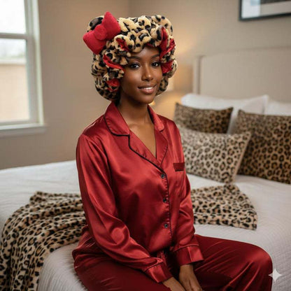 🐆✨PLUSH CHEETAH - Women's Plush Satin Bonnet
