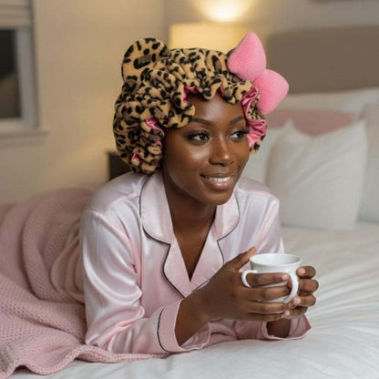 🐆✨PLUSH CHEETAH - Women's Plush Satin Bonnet