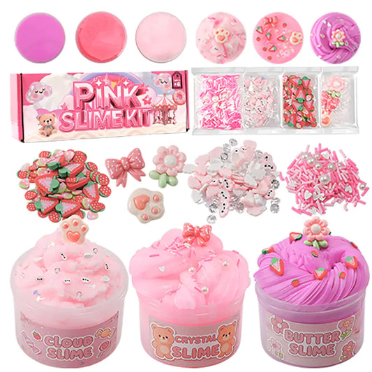 Summer Gift 3-Pack 200ml Pink Slime Kit – Butter, Cloud & Crunchy Slime