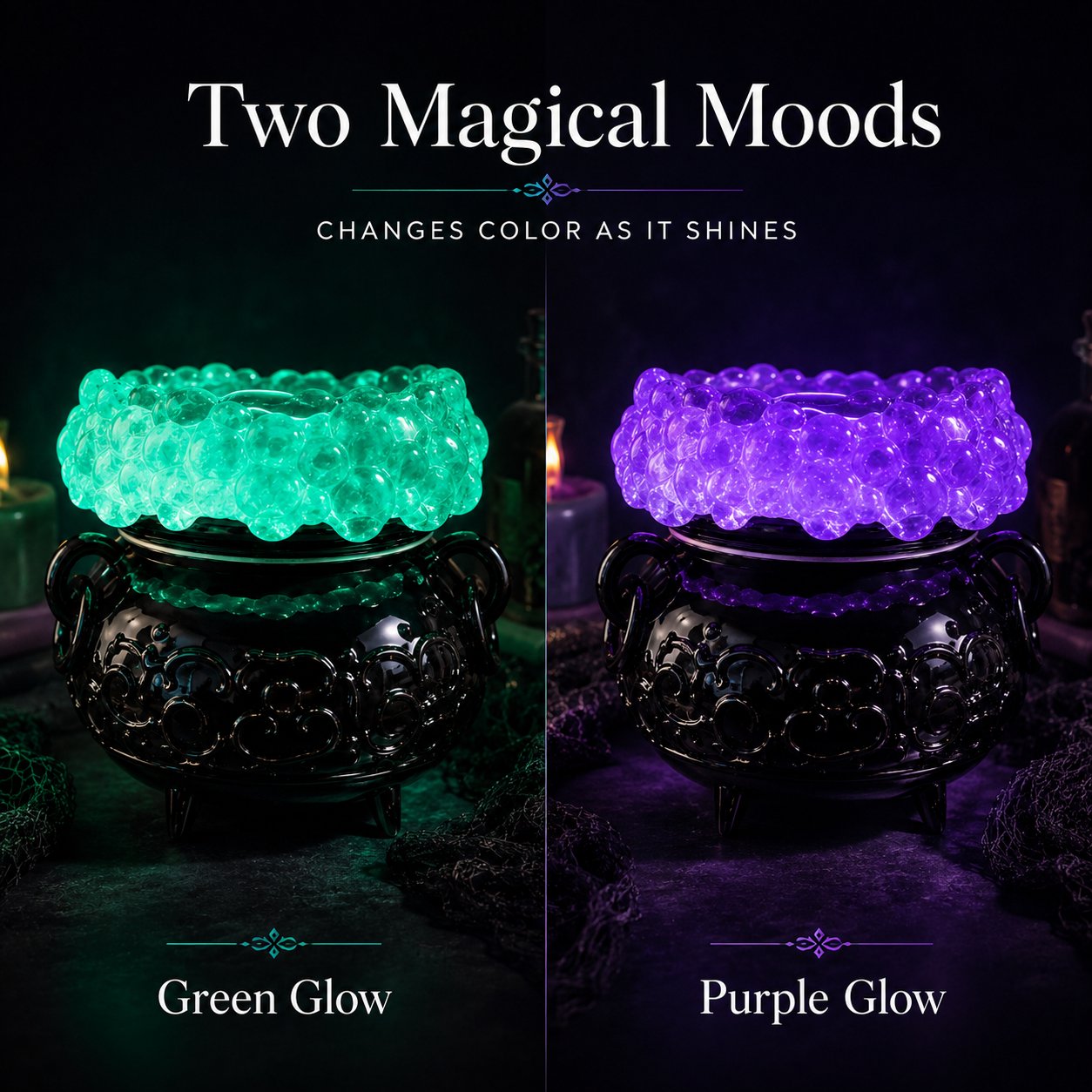 Halloween Cauldron LED Bubble Light Decor, Witch Potion Black Cauldron Lamp with Color Changing Glow, Spooky Gothic Tabletop Mood Light for Halloween Party Home Shelf Decor
