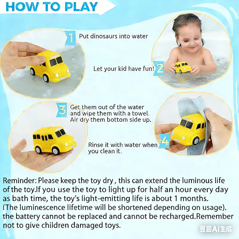 6PCS Bath Cars,Traffic Vehicles and Construction Vehicles, Light Up Bath Toy for Toddler