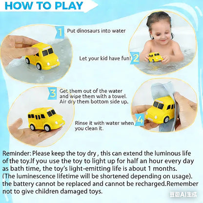 6PCS Bath Cars,Traffic Vehicles and Construction Vehicles, Light Up Bath Toy for Toddler