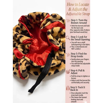🐆✨PLUSH CHEETAH - Women's Plush Satin Bonnet