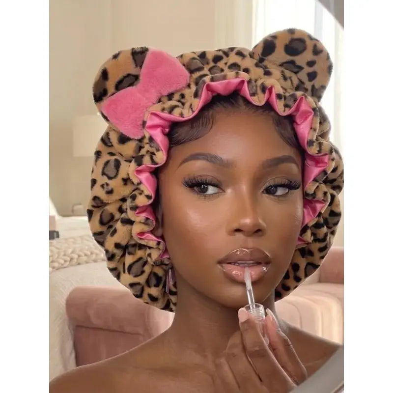 🐆✨PLUSH CHEETAH - Women's Plush Satin Bonnet