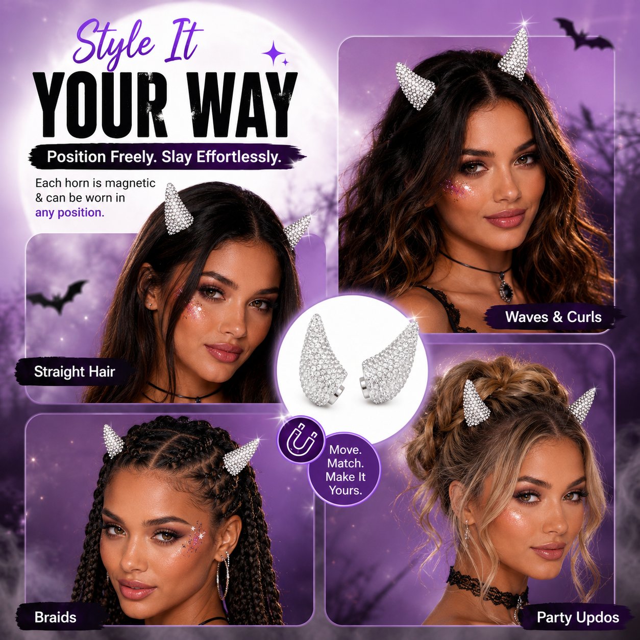 💥 LAST DAY 50% OFF - 😈✨ Cute Sparkle Magnetic Devil Horns (1 Pair)