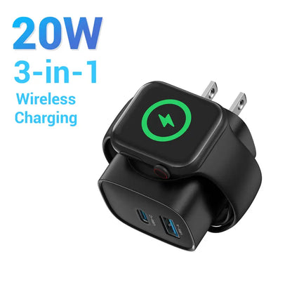 3-in-1 Magnetic Wireless Charger 20W for Apple Watch & iPhone