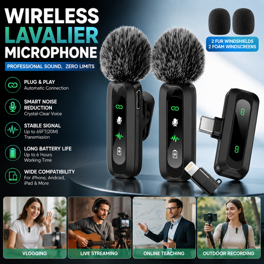 Wireless Lavalier Microphone for iPhone & Android