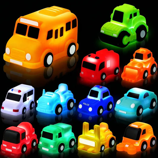 6PCS Bath Cars,Traffic Vehicles and Construction Vehicles, Light Up Bath Toy for Toddler