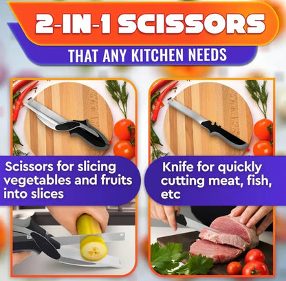 🔥2 in 1 Kitchen Scissors for Food – Stainless Steel Blade & Plastic Cutting Board Scissors