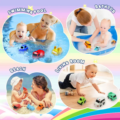6PCS Bath Cars,Traffic Vehicles and Construction Vehicles, Light Up Bath Toy for Toddler