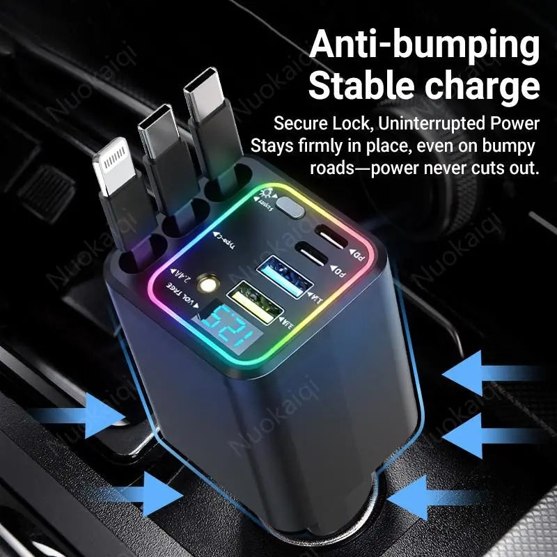 ✨ 7-in-1 Retractable Car Charger with Star Projector & 120W Fast Charge