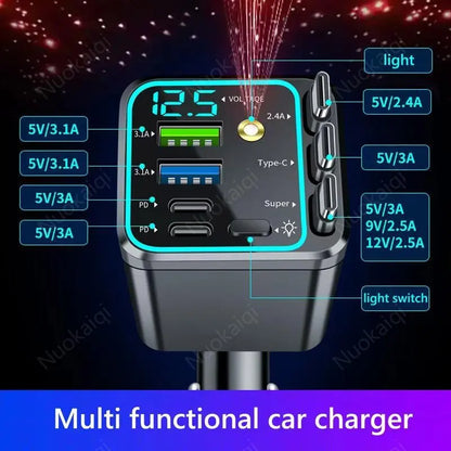 ✨ 7-in-1 Retractable Car Charger with Star Projector & 120W Fast Charge