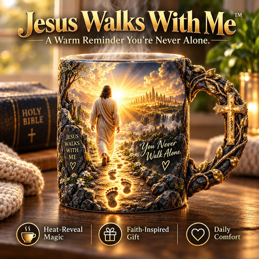 Jesus Walks With Me™ – Heat-Reveal Faith Mug | You Are Never Alone